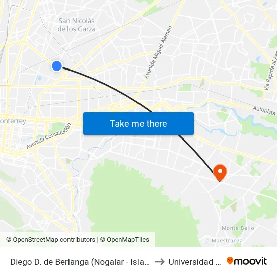 Diego D. de Berlanga (Nogalar - Islas Del Sur) to Universidad Edec map