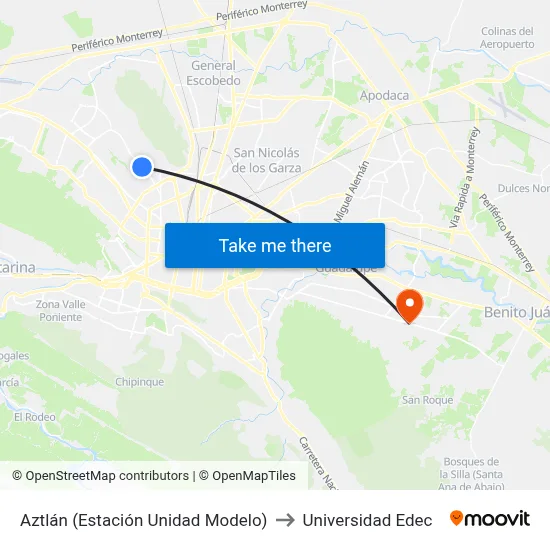 Aztlán (Estación Unidad Modelo) to Universidad Edec map