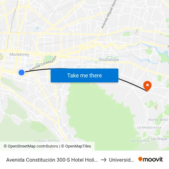 Avenida Constitución 300-S Hotel Holiday Inn Crowne Plaza to Universidad Edec map