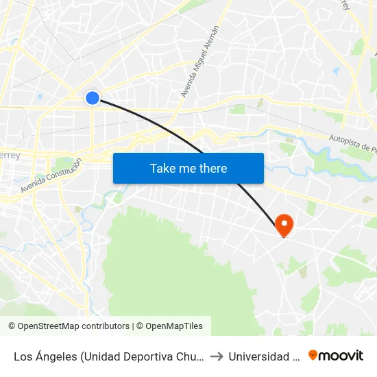 Los Ángeles (Unidad Deportiva Churubusco) to Universidad Edec map