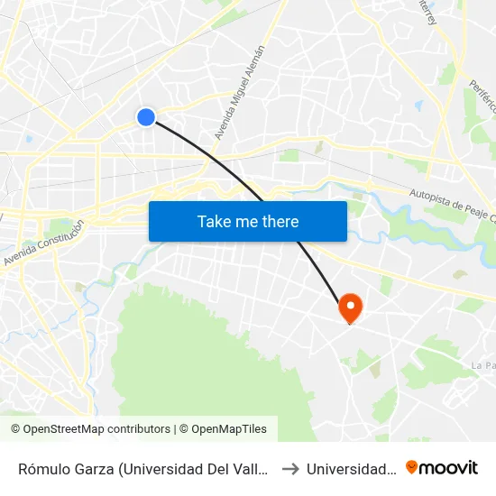 Rómulo Garza (Universidad Del Valle de México) to Universidad Edec map