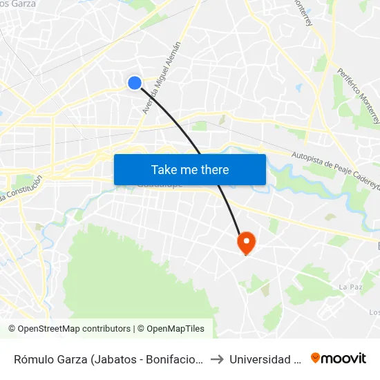 Rómulo Garza (Jabatos - Bonifacio Salinas) to Universidad Edec map