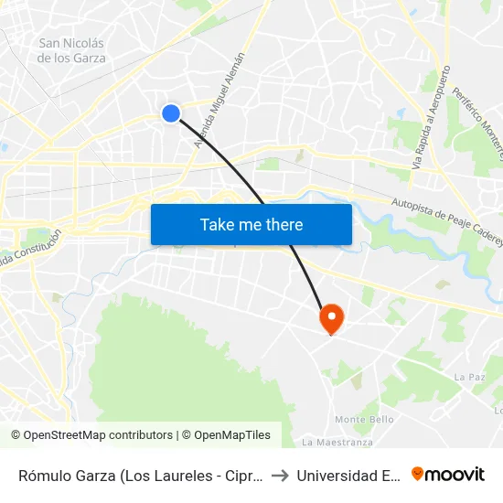Rómulo Garza (Los Laureles - Cipreses) to Universidad Edec map