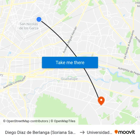 Diego Díaz de Berlanga (Soriana Santo Domingo) to Universidad Edec map