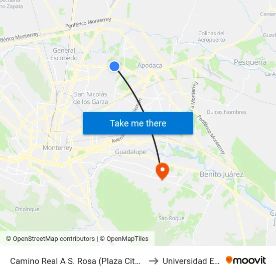 Camino Real A S. Rosa (Plaza Citadina) to Universidad Edec map