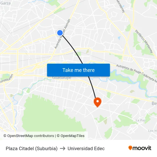 Plaza Citadel (Suburbia) to Universidad Edec map