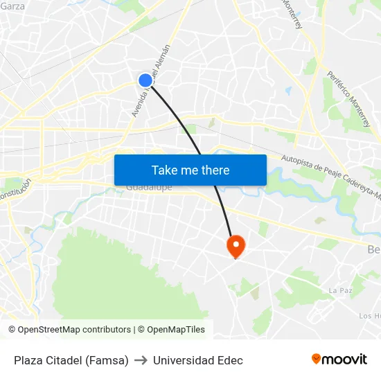 Plaza Citadel (Famsa) to Universidad Edec map