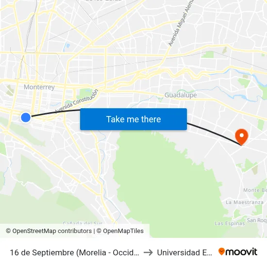 16 de Septiembre (Morelia - Occidente) to Universidad Edec map