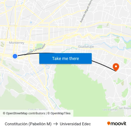 Constitución (Pabellón M) to Universidad Edec map