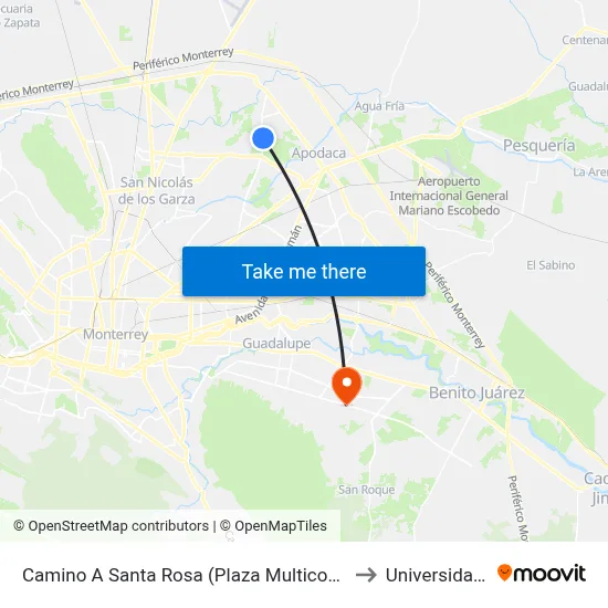 Camino A Santa Rosa (Plaza Multicomercial Apodaca) to Universidad Edec map