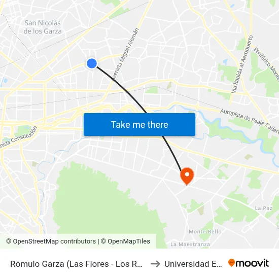 Rómulo Garza (Las Flores - Los Reales) to Universidad Edec map