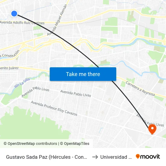 Gustavo Sada Paz (Hércules - Conductores) to Universidad Edec map