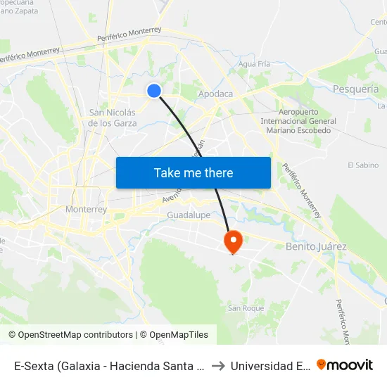 E-Sexta (Galaxia - Hacienda Santa Isabel) to Universidad Edec map