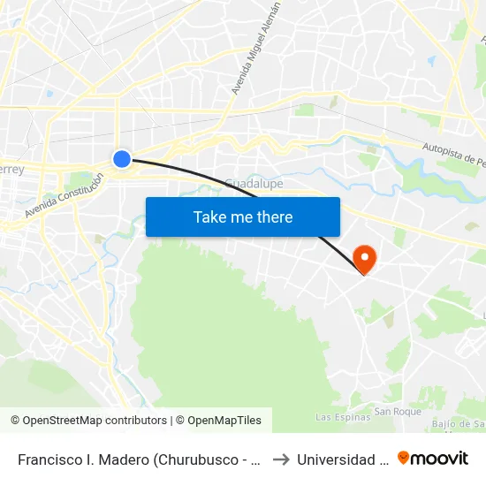 Francisco I. Madero (Churubusco - San Ángel) to Universidad Edec map