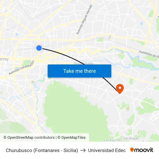 Churubusco (Fontanares - Sicilia) to Universidad Edec map