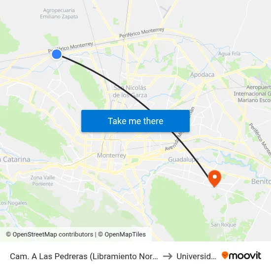 Cam. A Las Pedreras (Libramiento Noroeste - Anillo Periférico) to Universidad Edec map