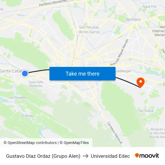 Gustavo Díaz Ordaz (Grupo Alen) to Universidad Edec map