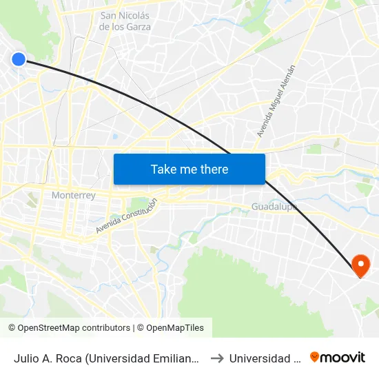 Julio A. Roca (Universidad Emiliano Zapata) to Universidad Edec map