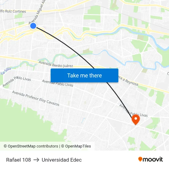 Rafael 108 to Universidad Edec map