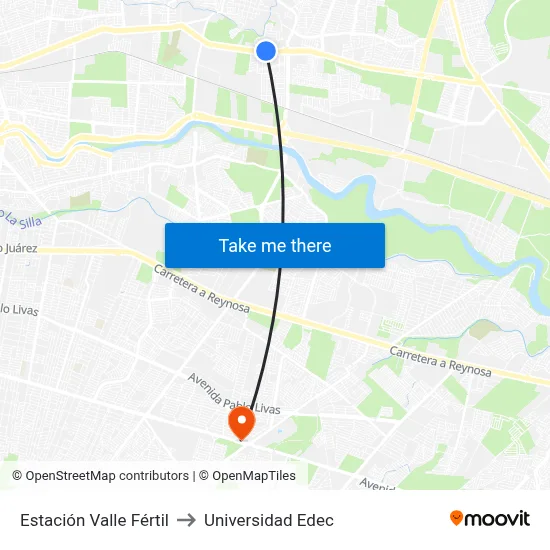 Estación Valle Fértil to Universidad Edec map