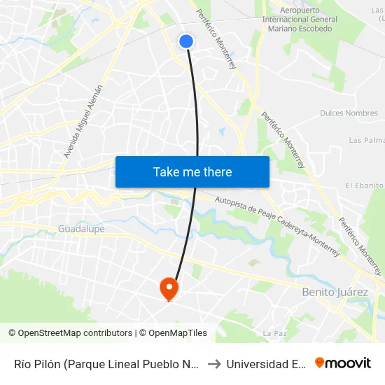 Río Pilón (Parque Lineal Pueblo Nuevo) to Universidad Edec map