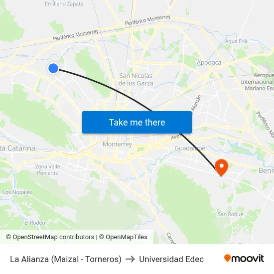 La Alianza (Maizal - Torneros) to Universidad Edec map