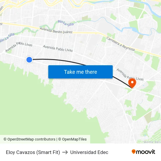 Eloy Cavazos (Smart Fit) to Universidad Edec map