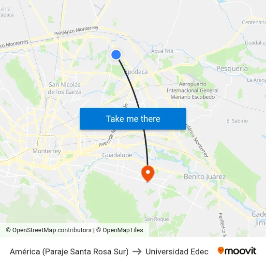 América (Paraje Santa Rosa Sur) to Universidad Edec map