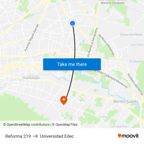 Reforma 219 to Universidad Edec map