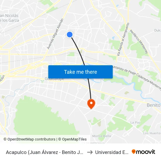 Acapulco (Juan Álvarez - Benito Juárez) to Universidad Edec map