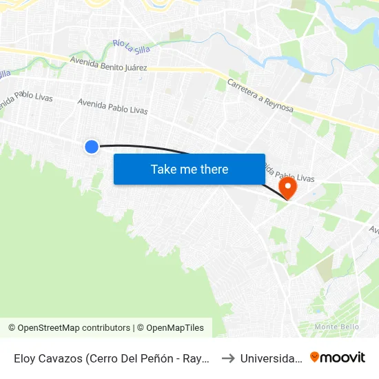 Eloy Cavazos (Cerro Del Peñón - Raymundo Almaguer) to Universidad Edec map