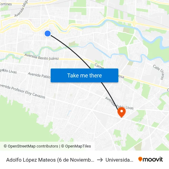 Adolfo López Mateos (6 de Noviembre - 2 de Abril) to Universidad Edec map
