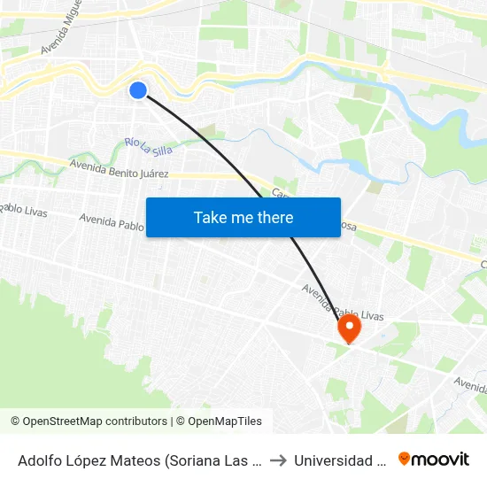 Adolfo López Mateos (Soriana Las Quintas) to Universidad Edec map