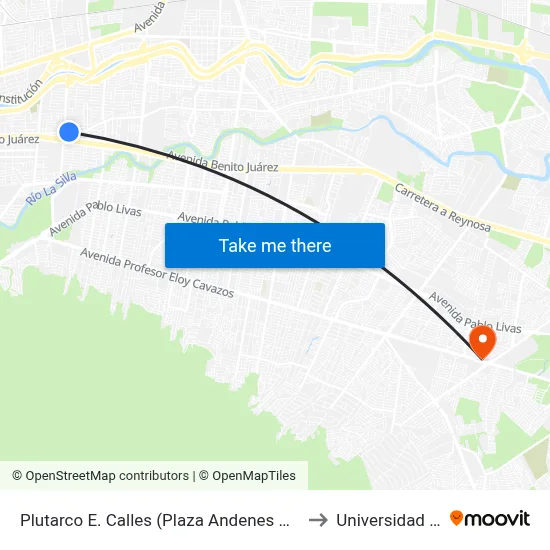 Plutarco E. Calles (Plaza Andenes Guadalupe) to Universidad Edec map