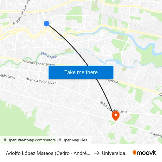 Adolfo López Mateos (Cedro - Andrés Quintana Roo) to Universidad Edec map