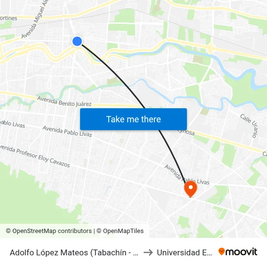 Adolfo López Mateos (Tabachín - Pino) to Universidad Edec map