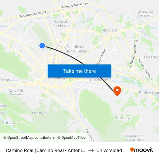 Camino Real (Camino Real - Antonio Garate) to Universidad Edec map