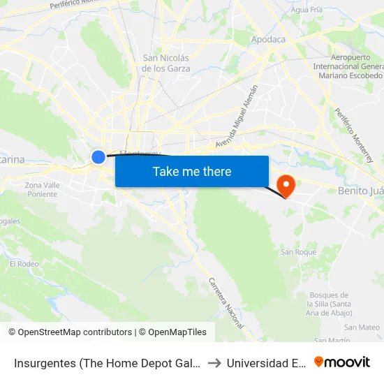 Insurgentes (The Home Depot Galerías) to Universidad Edec map