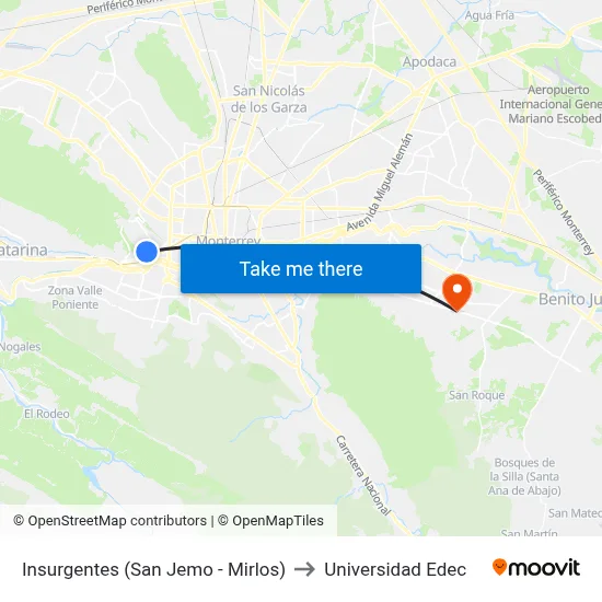 Insurgentes (San Jemo - Mirlos) to Universidad Edec map