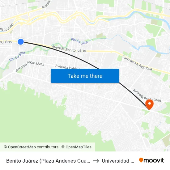 Benito Juárez (Plaza Andenes Guadalupe) to Universidad Edec map