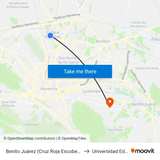 Benito Juárez (Cruz Roja Escobedo) to Universidad Edec map