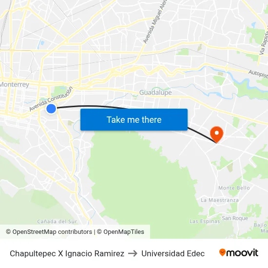 Chapultepec X Ignacio Ramirez to Universidad Edec map