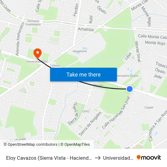 Eloy Cavazos (Sierra Vista - Hacienda San José) to Universidad Edec map