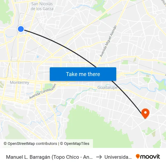 Manuel L. Barragán (Topo Chico - Antonio Machado) to Universidad Edec map
