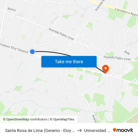 Santa Rosa de Lima (Geranio - Eloy Cavazos) to Universidad Edec map