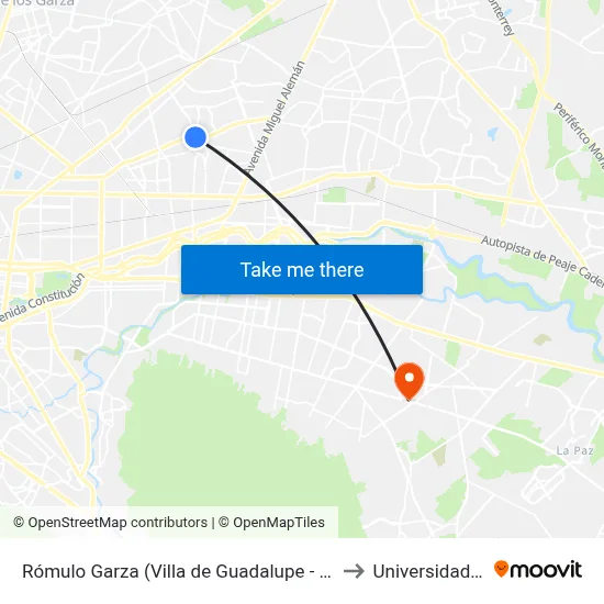 Rómulo Garza (Villa de Guadalupe - Fundidores) to Universidad Edec map