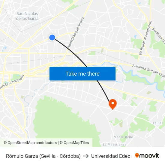 Rómulo Garza (Sevilla - Córdoba) to Universidad Edec map