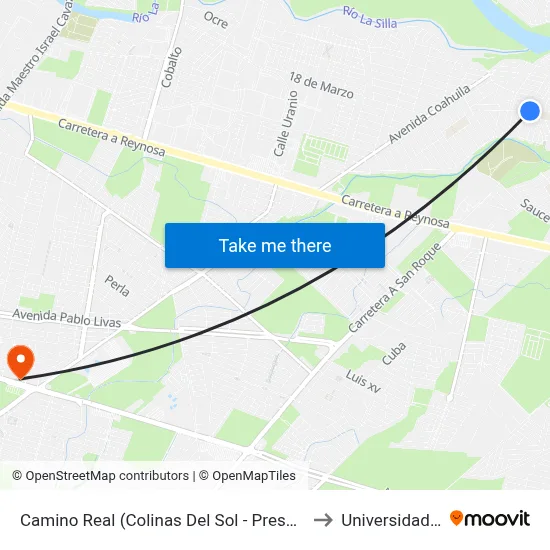 Camino Real (Colinas Del Sol - Presa de La Boca) to Universidad Edec map