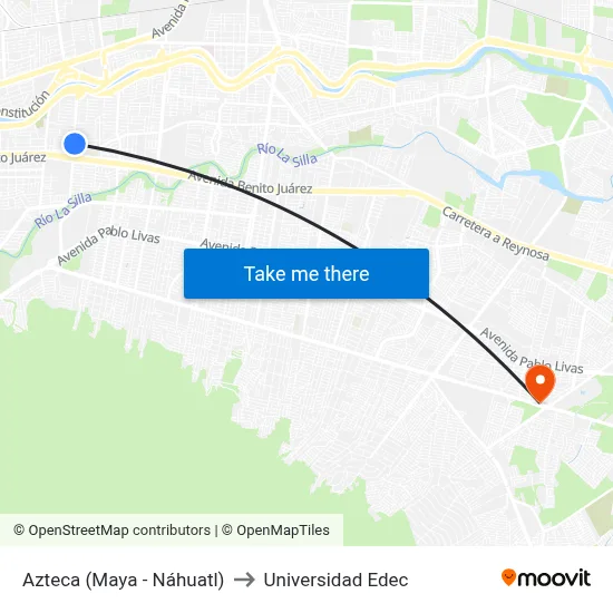 Azteca (Maya - Náhuatl) to Universidad Edec map