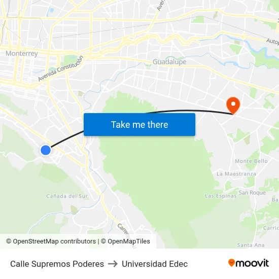 Calle Supremos Poderes to Universidad Edec map